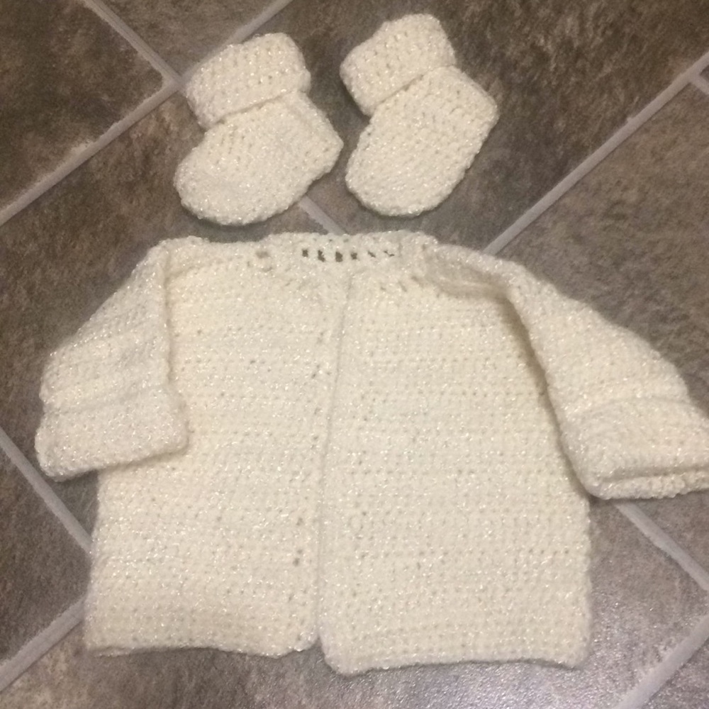 Hand made baby sweater and booties
